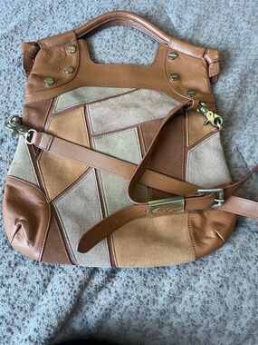 Foley + Corinna Patchwork Shoulder Bag in Brown and Tan